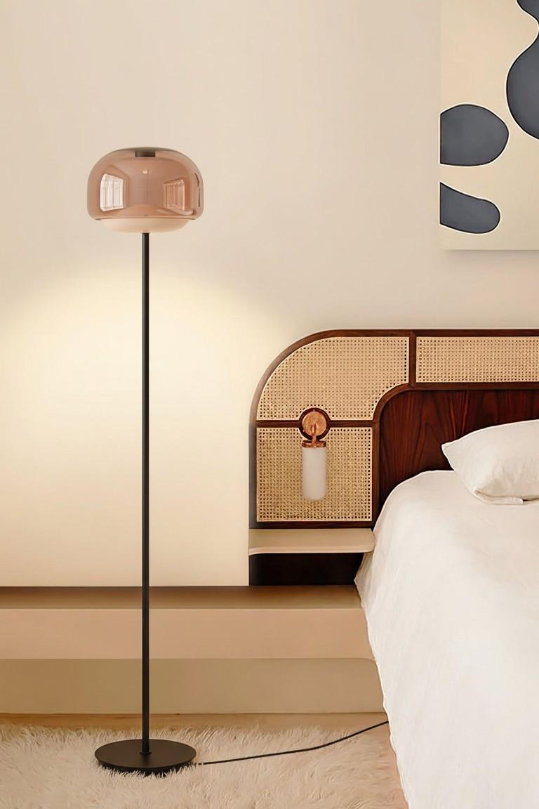 Nude Clinco floor lamp in a bedroom setting