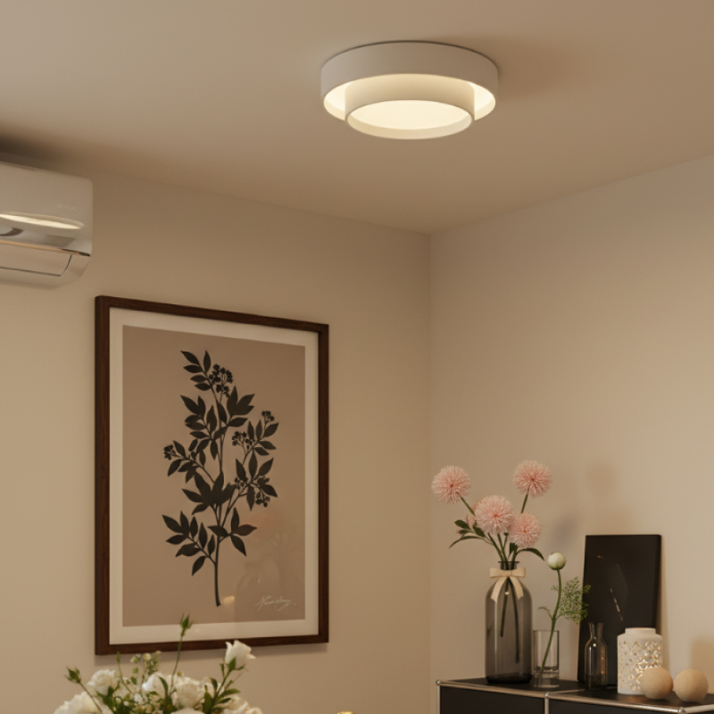 Duomel ceiling fixture in a bedroom corner