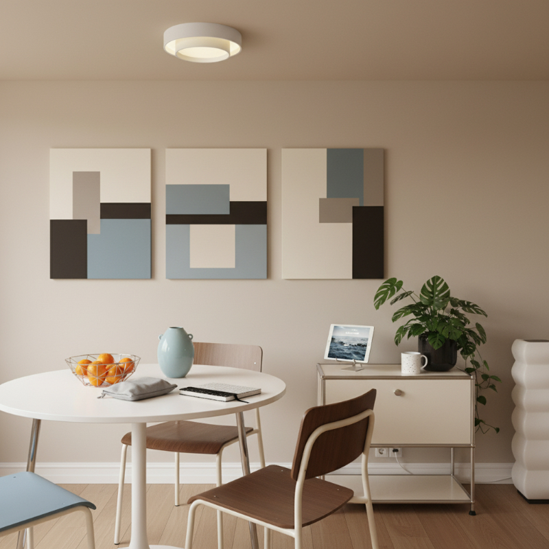 Duomel ceiling fixture in a compact dining space