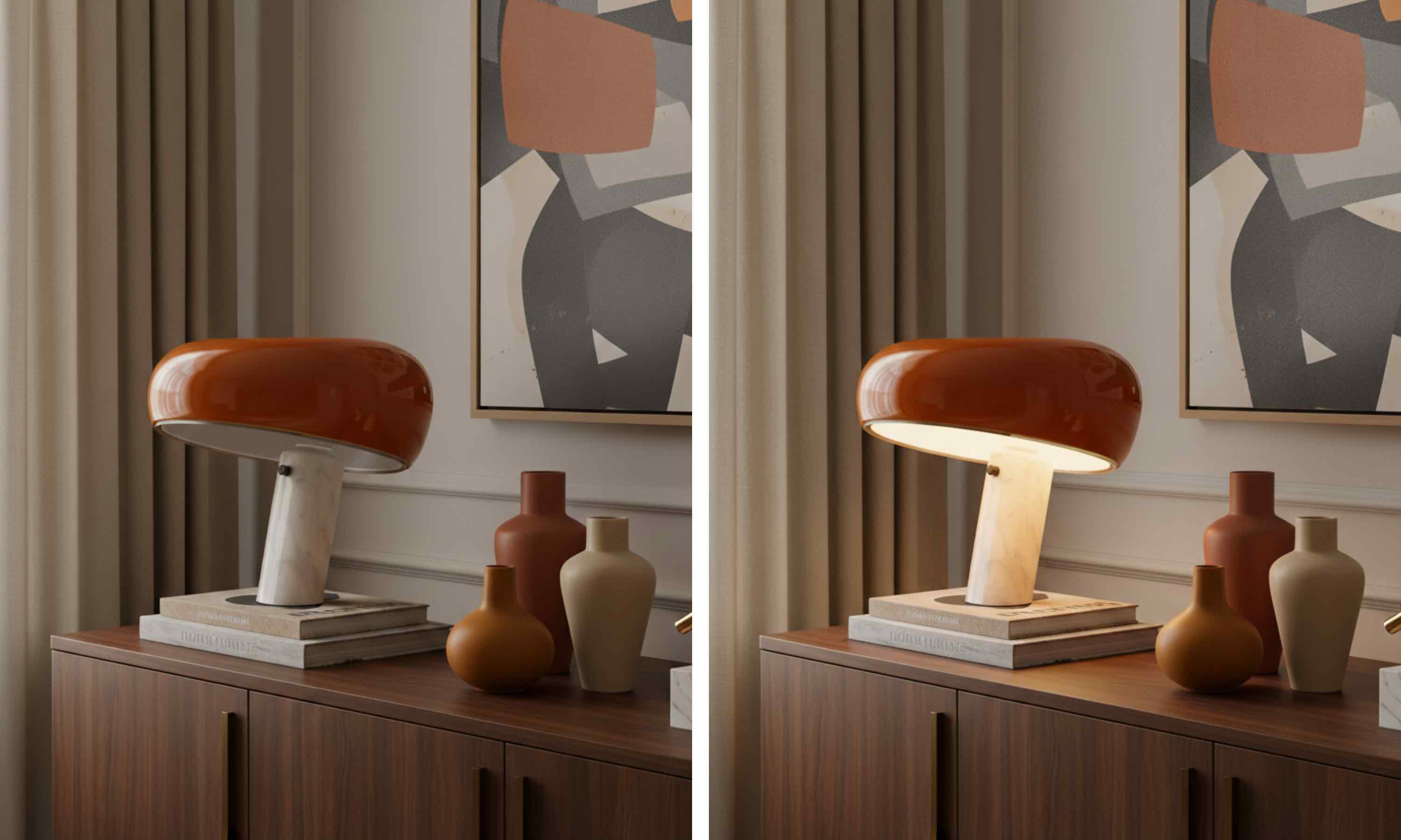 Switch light comparison showing the lamp off and on