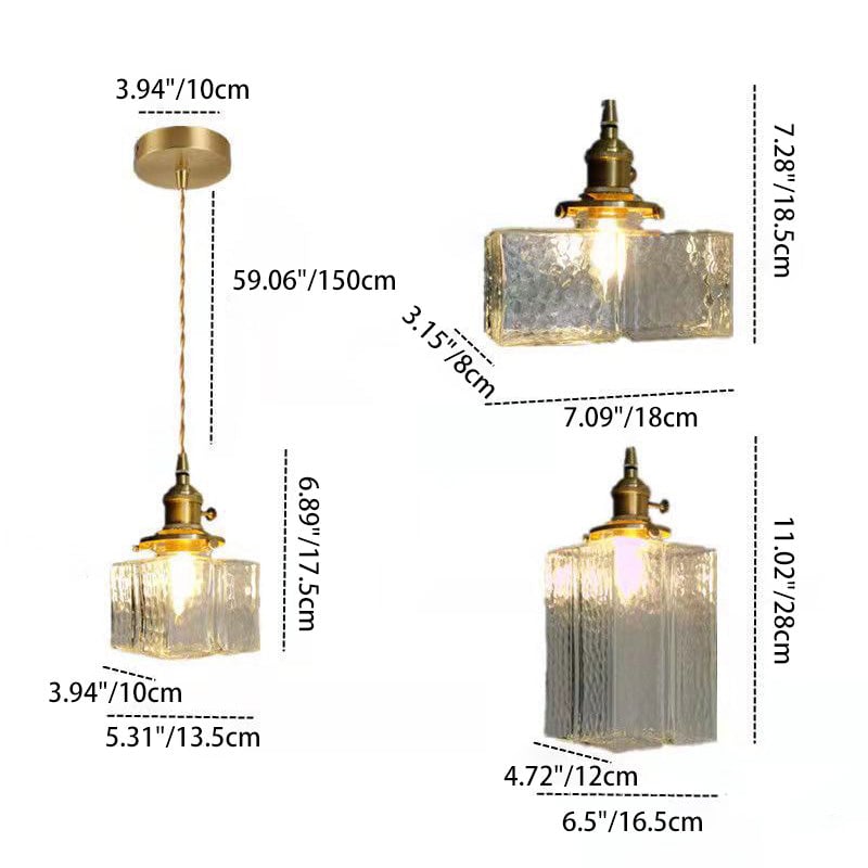 Traditional square glass pendant size guide