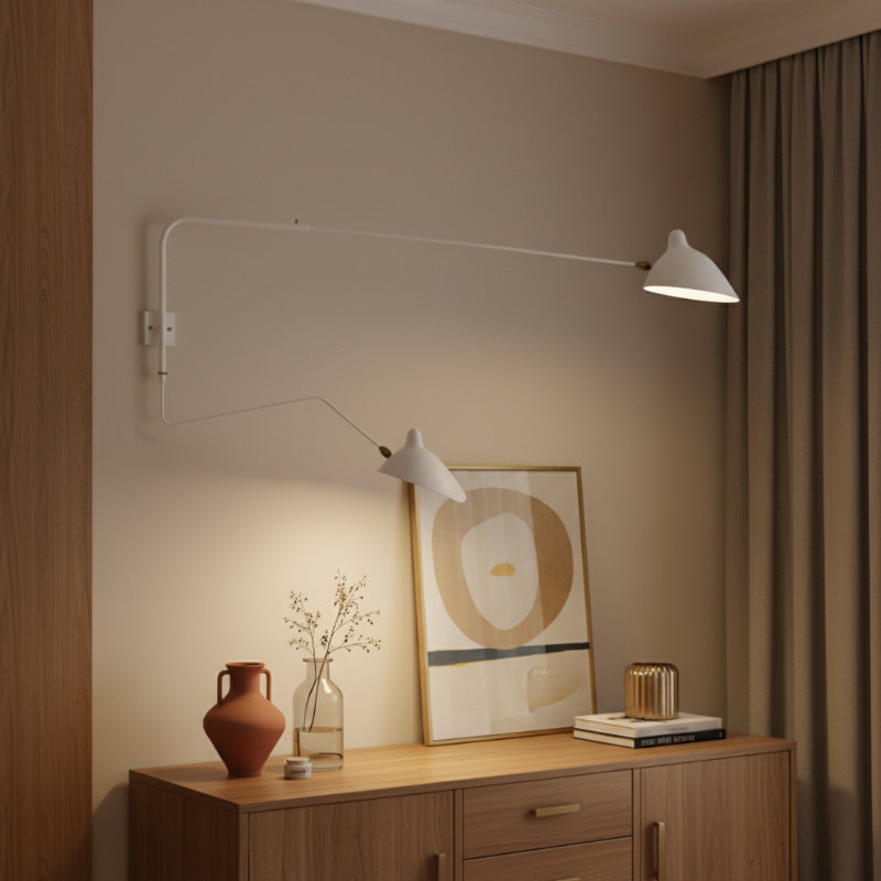White Arclume wall lamp in a bedroom setting