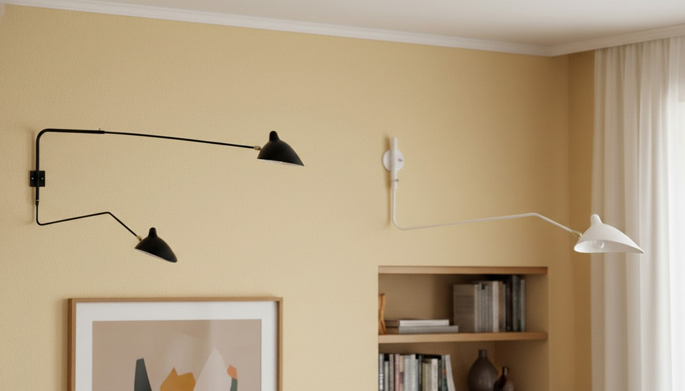 Black and white Arclume wall lamps in a room scene