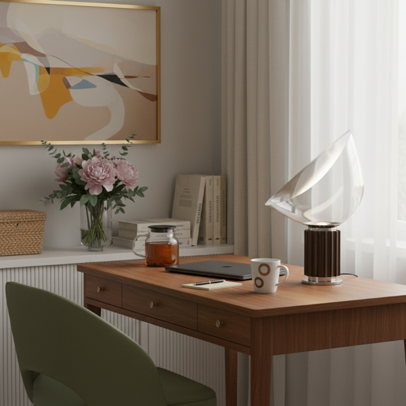 Bowlum glass table lamp on a writing desk