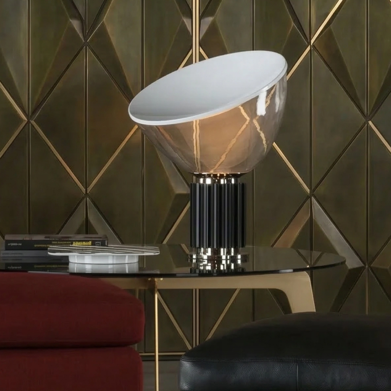 Bowlum glass table lamp on a dark side table