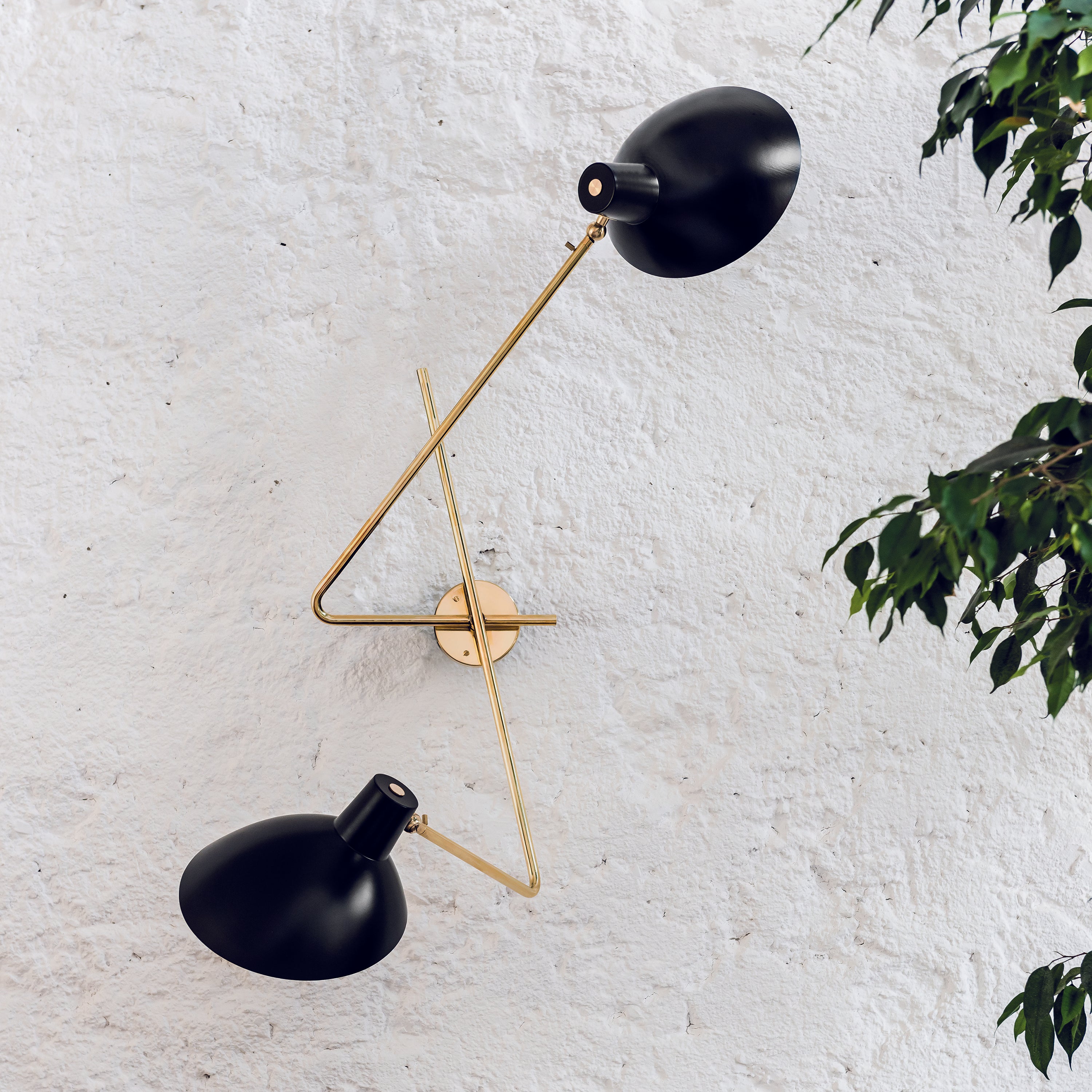 Nordic Minimalist twin wall light with black shades and brass structure