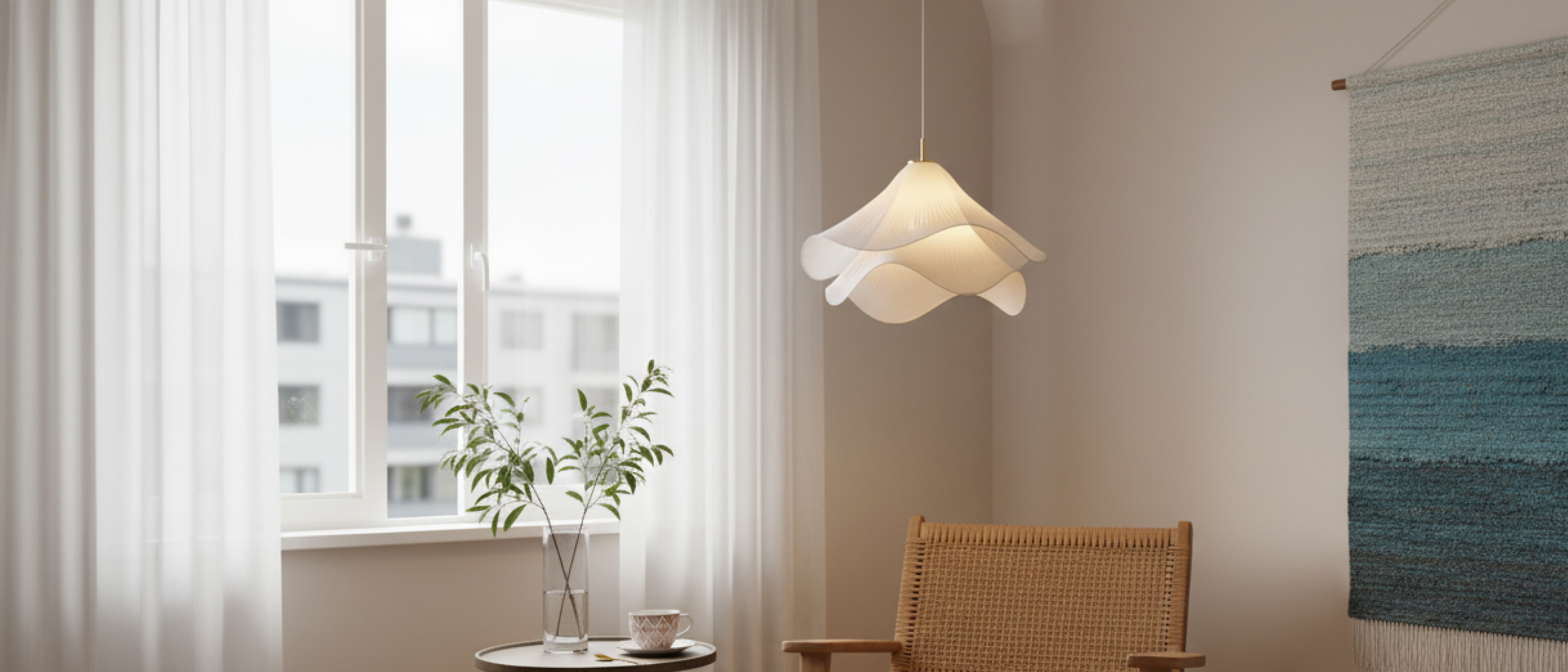 Ethereal Floral Pleated Fabric French Pendant Light in an interior setting
