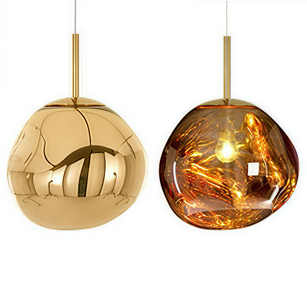 Warm gold pendant light on comparison