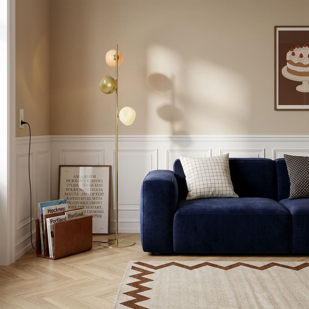 Opal glass floor lamp in a living room