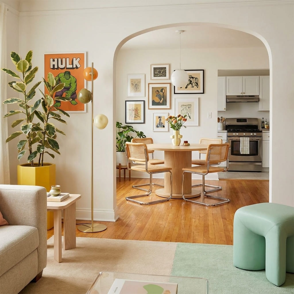 Opal glass floor lamp in an open home space