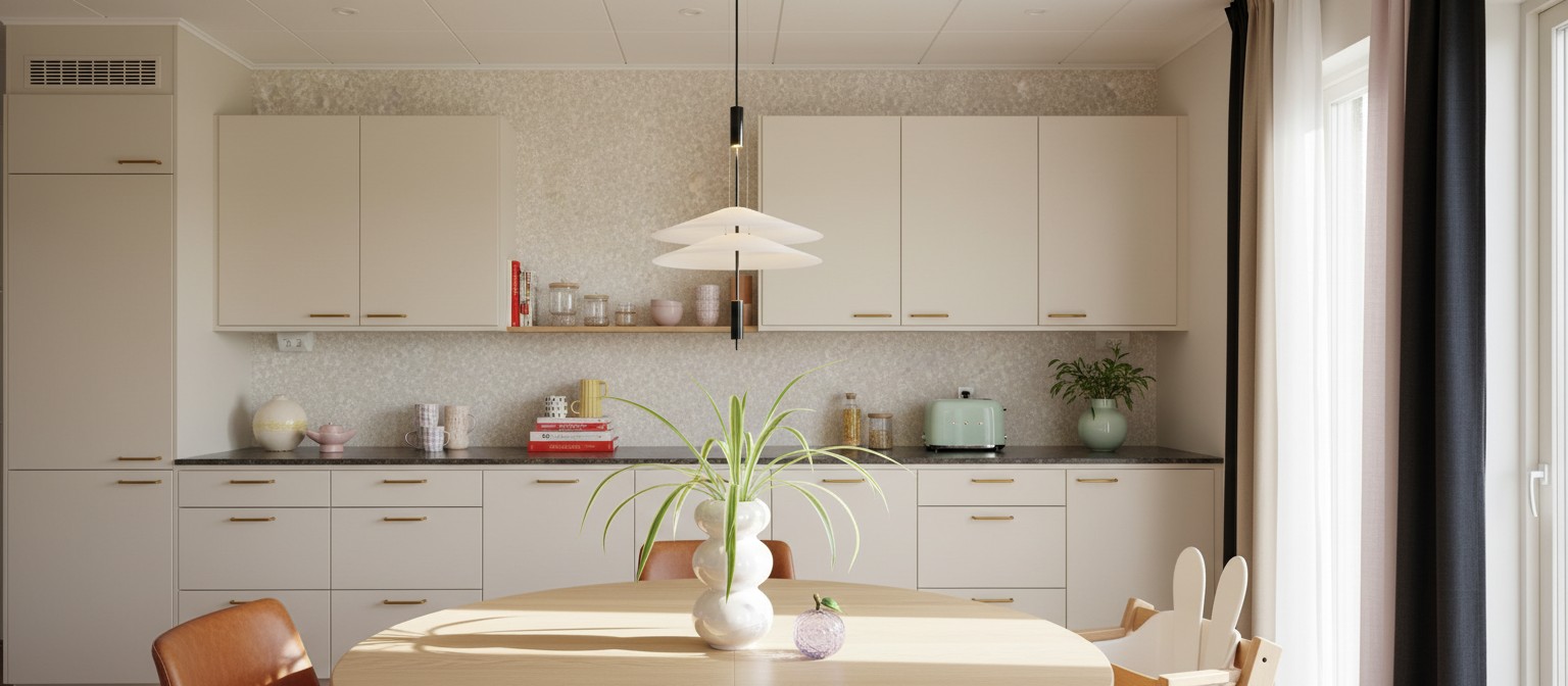 Plumeo Flamingo pendant light in a bright dining space