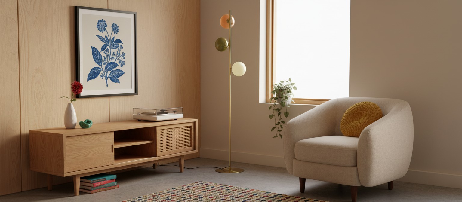 Opal glass floor lamp styled in a modern room
