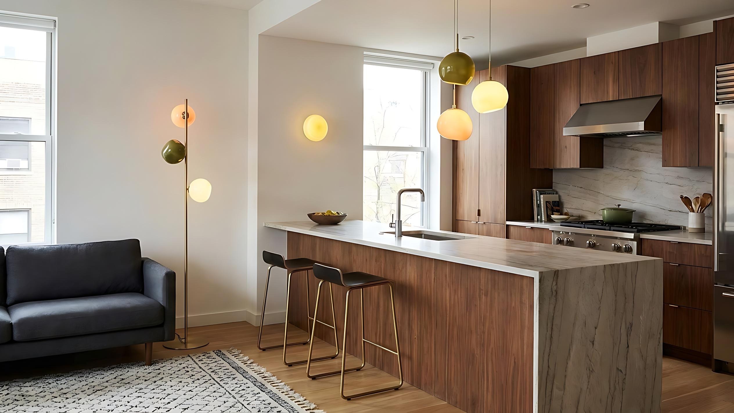 Orra Series lamp in a kitchen and lounge interior