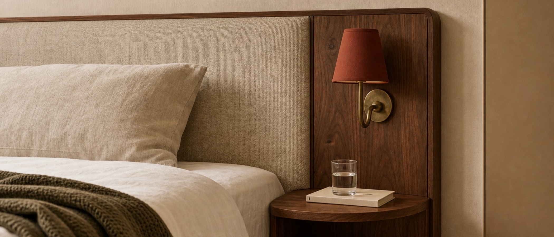 Luvora wall lamp with linen shade in a room setting