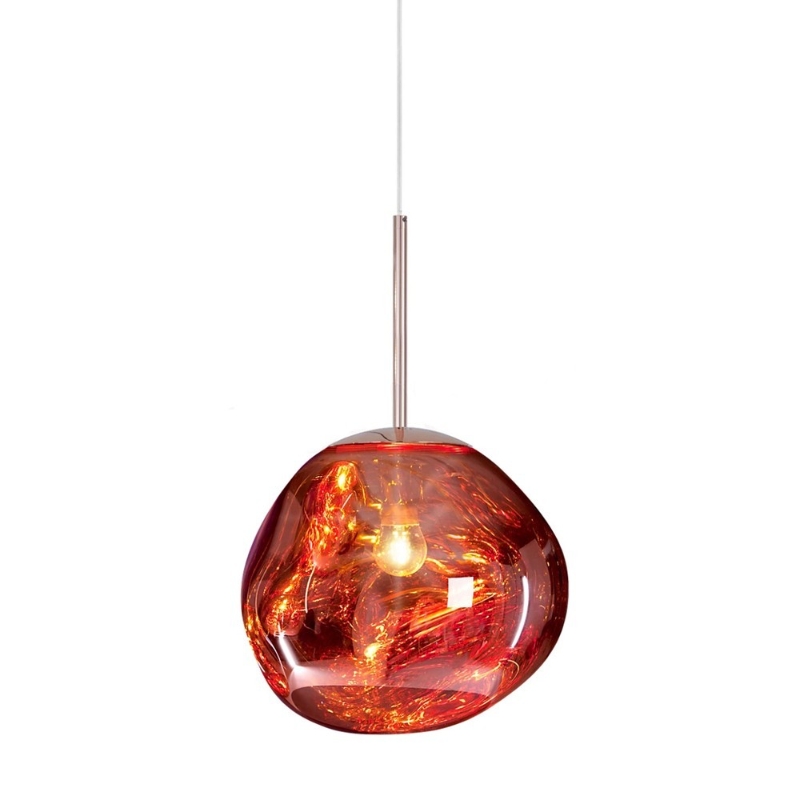 Red acrylic pendant light close view