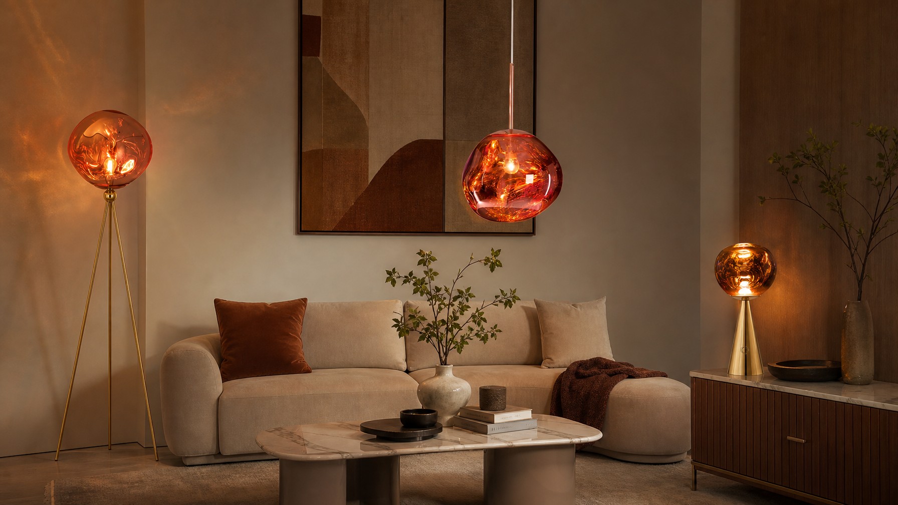 Melt lamp series in a softly lit bedroom setting