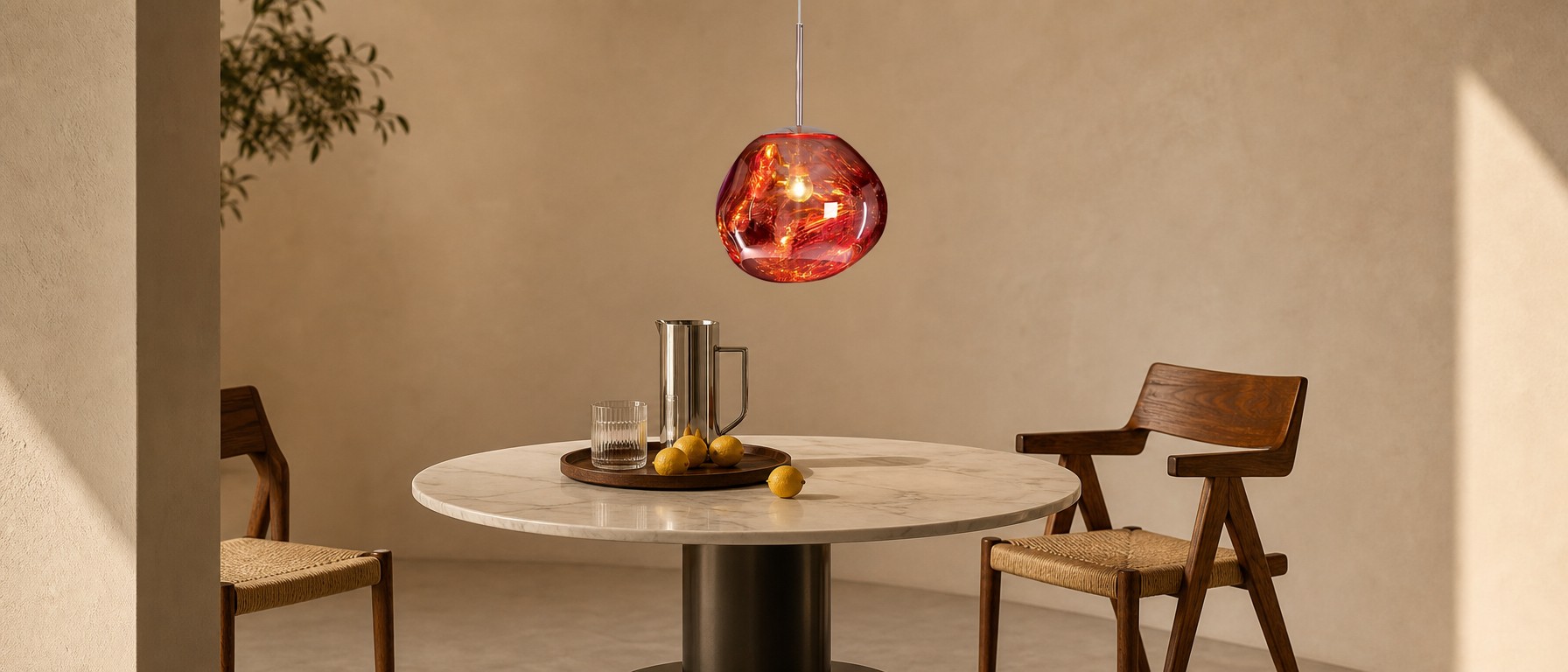 Melt pendant light series displayed in a living space