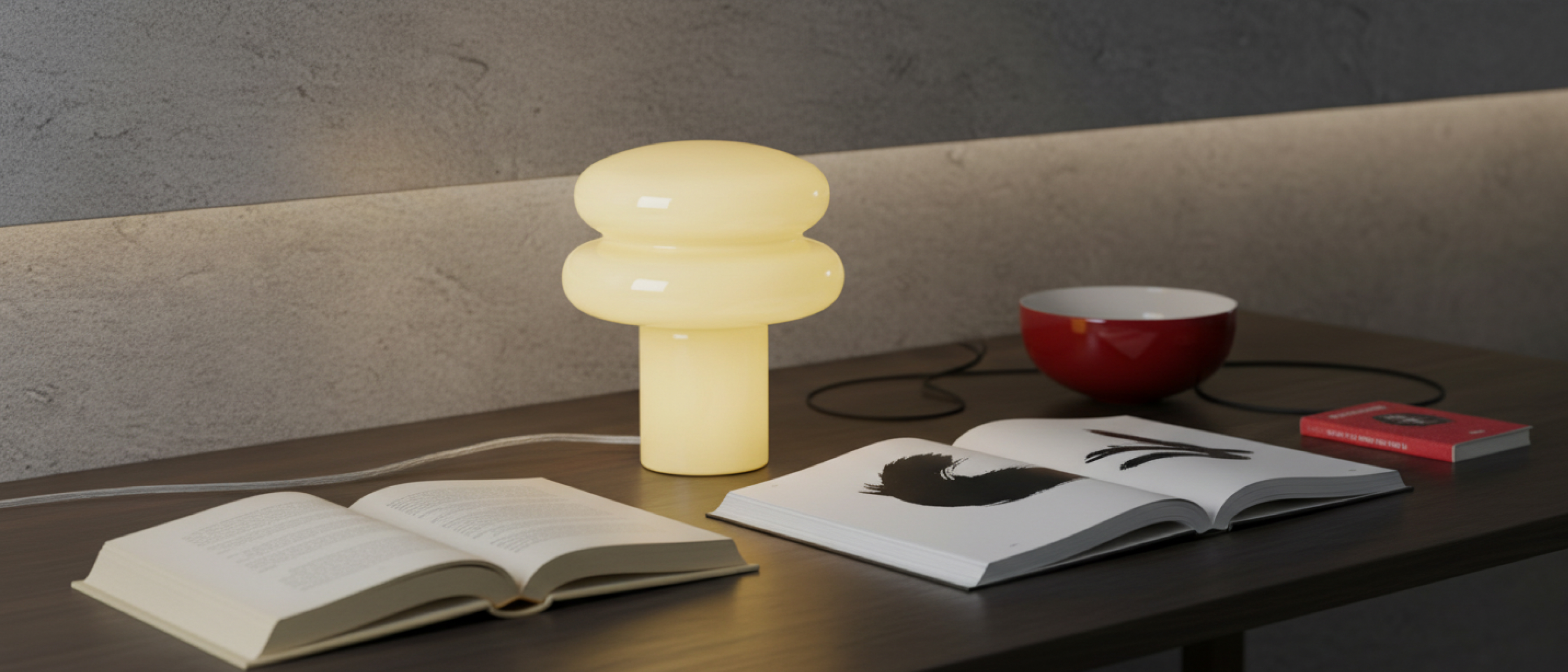 Orra opal glass table lamp in a styled living space