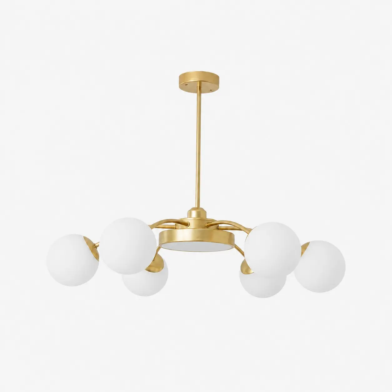 Modern milk glass chandelier with 6 lights in Gold
