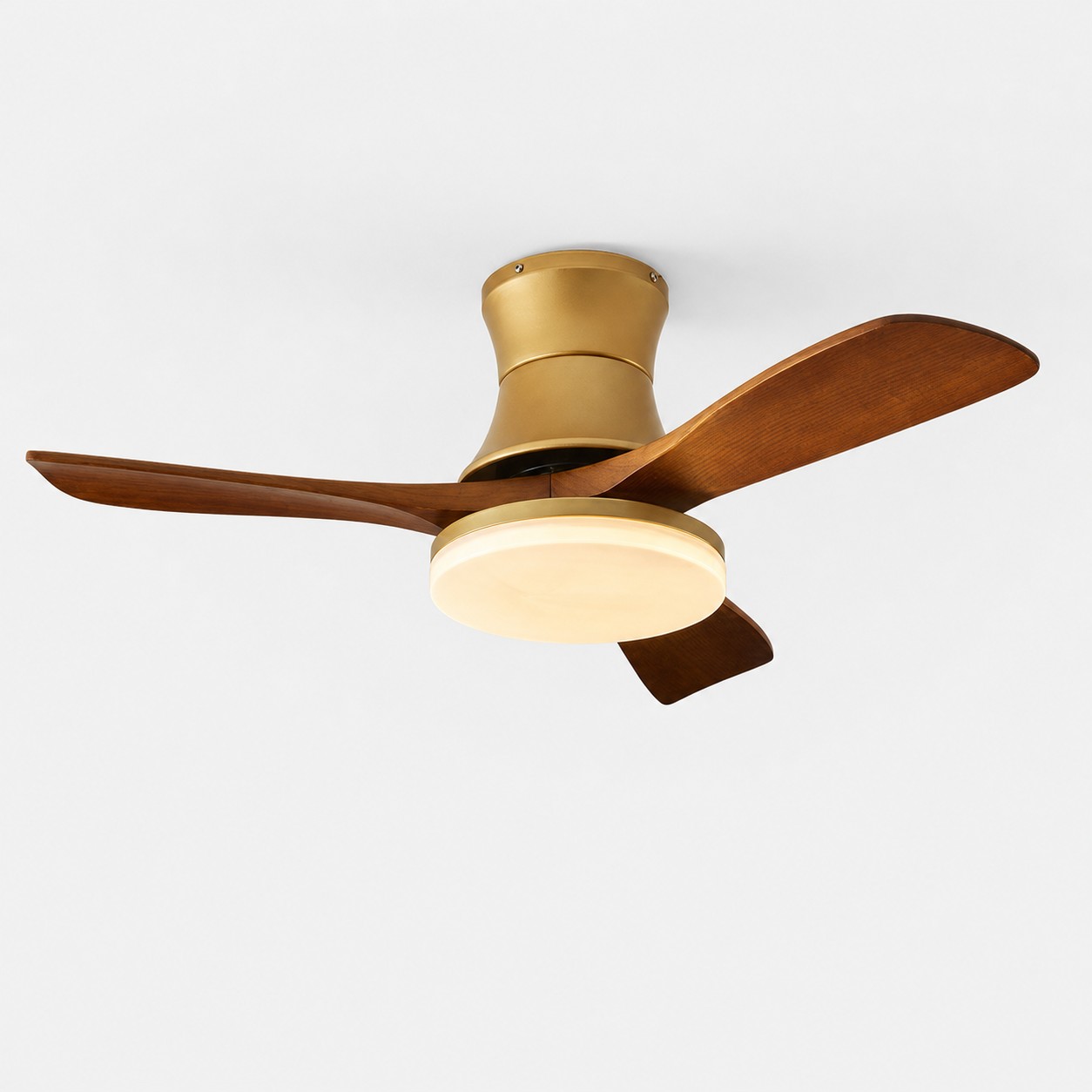 Solid wood low profile ceiling fan light