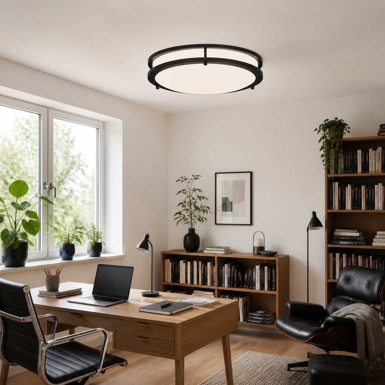 Éclairage au plafond dans une salle d'étude calme