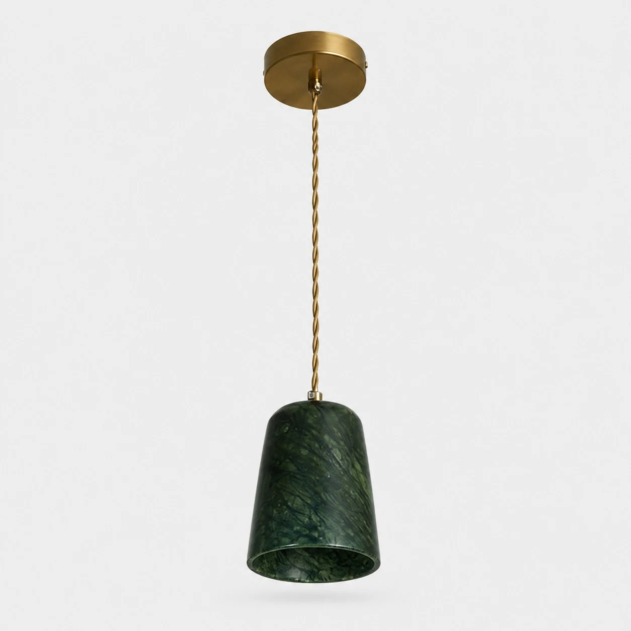 Green stone pendant light with brass-tone canopy