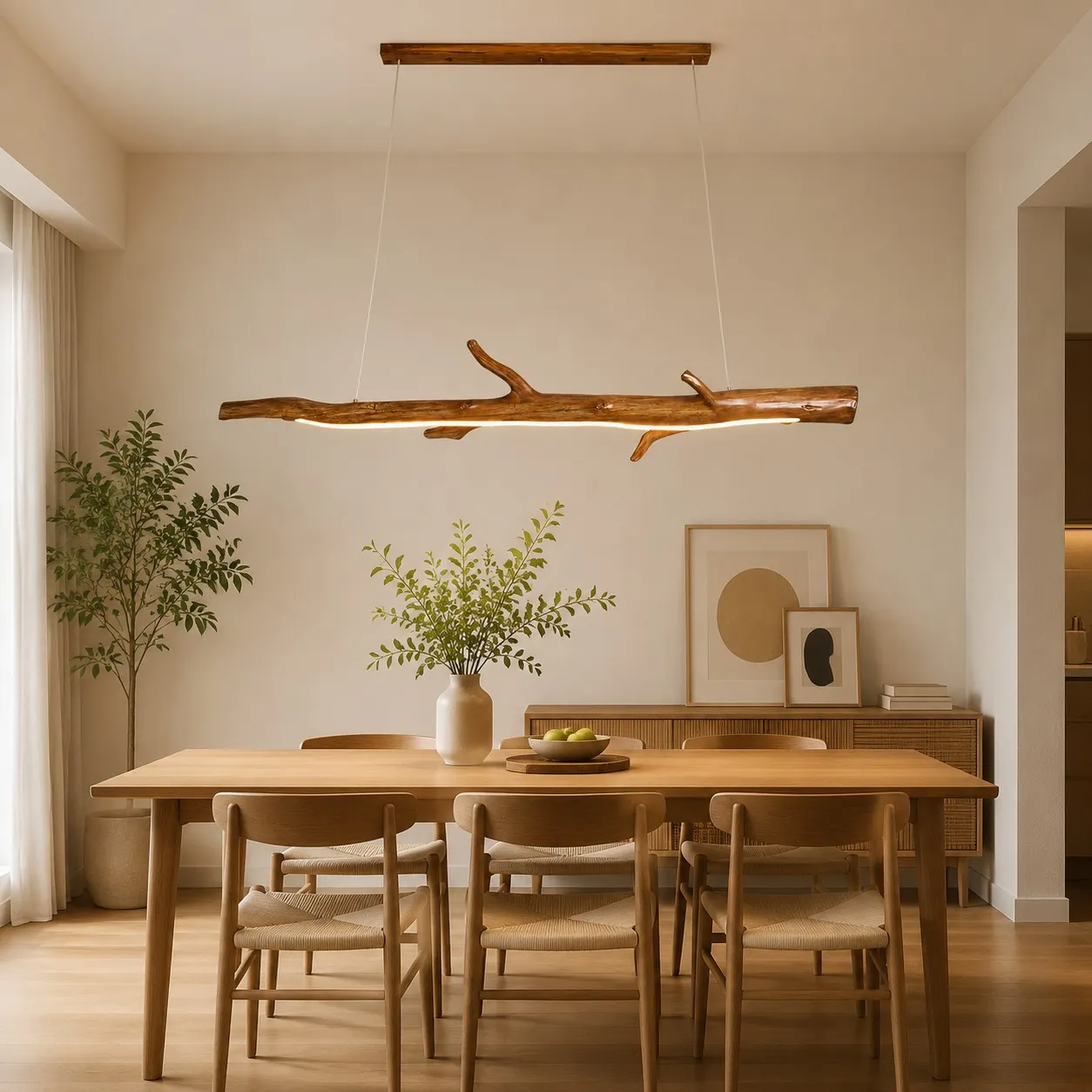Wood Color Resin Linear Branch Pendant Light