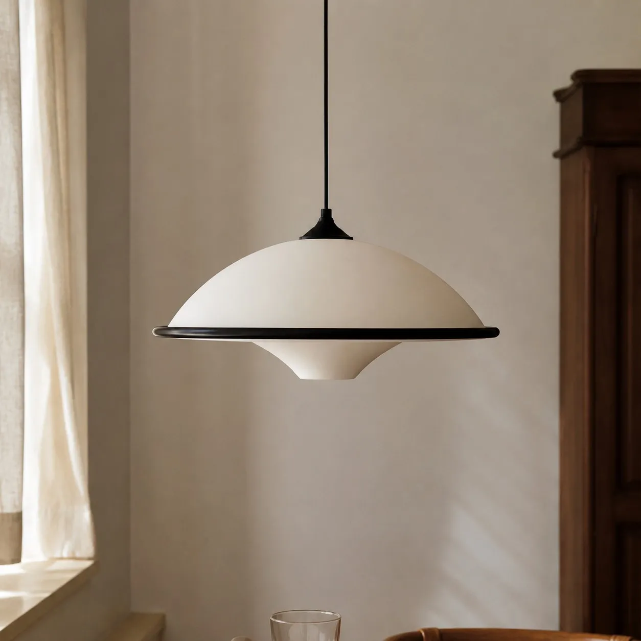 single pendant lamp in warm interior