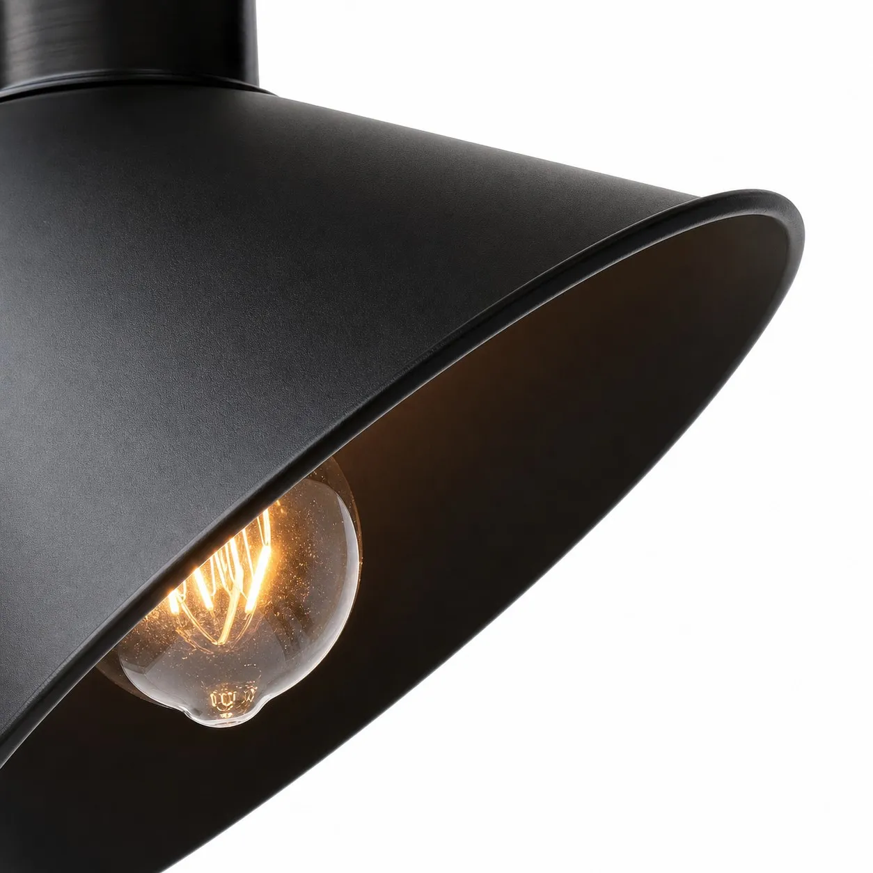 Close view of black cone shade and socket opening