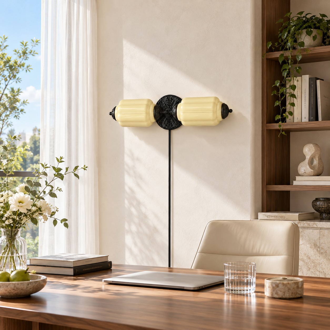 Eloise fluted milk-glass plug-in wall sconce