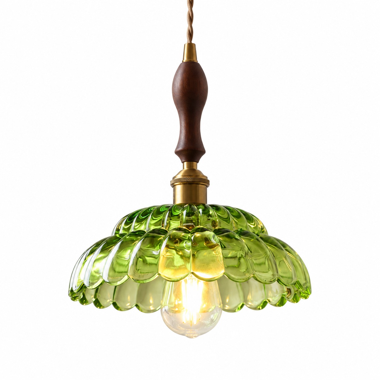 Small Green Puff-Skirt Pendant, Walnut Handle