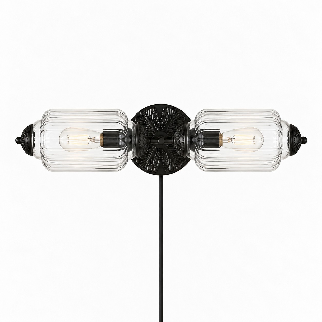 Eloise fluted milk-glass plug-in wall sconce